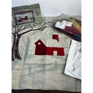 Elsa Williams Crewel Embroidery Kit Ted Barn Farmhouse OPENED & STARTED